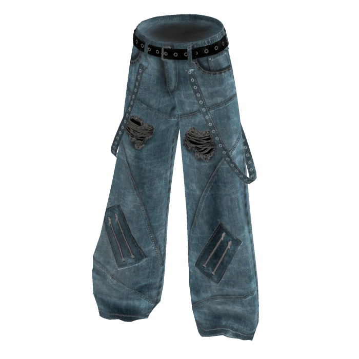 Y2K Rivet Strap Jeans - Light Blue