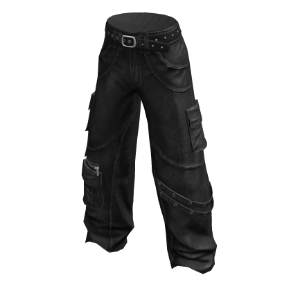 Y2K Black Cargo Pants Strap Belt Baggy Urban Jeans