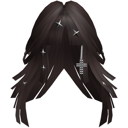 Dark Brown Goth Punk Layered Long Hair w/ Cross