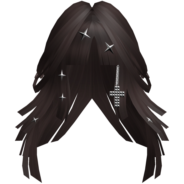Dark Brown Goth Punk Layered Long Hair w/ Cross