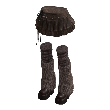 Petite Grunge Ruffle Skirt w/ Fur Boots (Brown) thumbnail