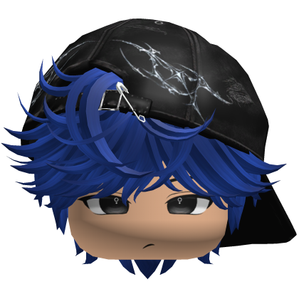 Cute Blue emo hair with Y2K cap black Roblox item