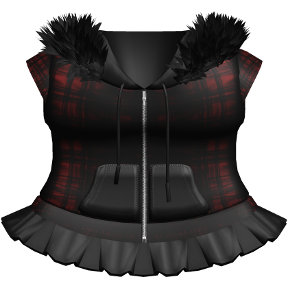 ♱ gothic plaid emo fur hoodie + skirt red Roblox item