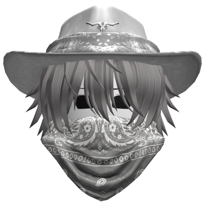 White Cowboy Hat with Mask + Neck Scarf