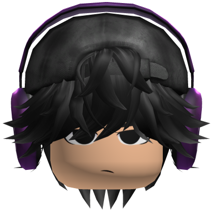 Messy Black Emo Hair W/ Headphones