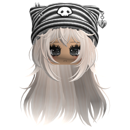 Emo Kawaii Skull Beanie W/ Wolfcut Beige V2