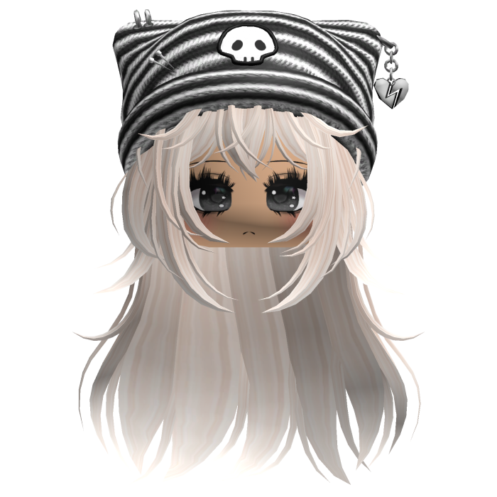 Emo Kawaii Skull Beanie W/ Wolfcut Beige V2