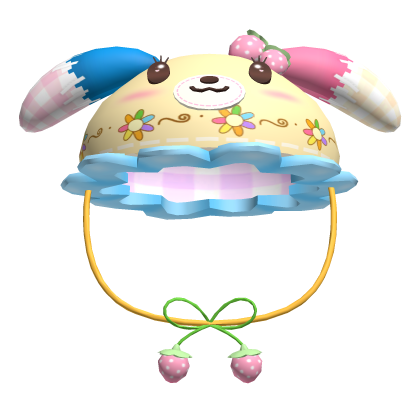 ♡ kawaii colorful plaid bunny ruffle hat Roblox item