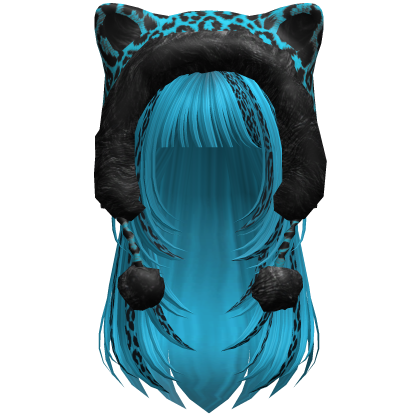 Cyan Leopard Print Hair w/ Kitty Hood