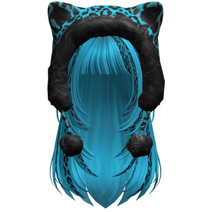 Cyan Leopard Print Hair w/ Kitty Hood