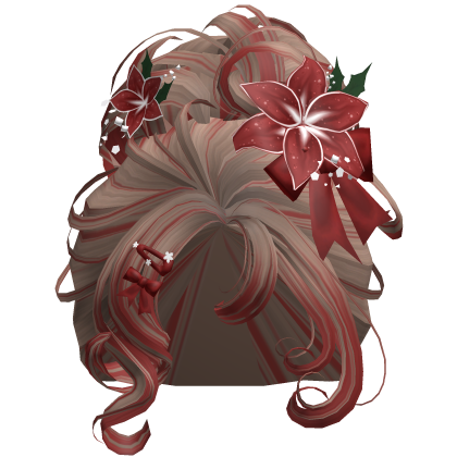 ♡ Christmas Flowery Bun Updo (Brown & Red)