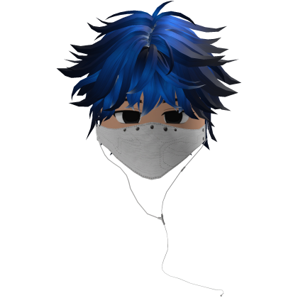 Cute Emo Boy Headphones Mask white Y2K ( blue )