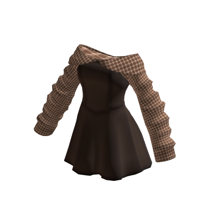 Brown Off Shoulder Plaid Princess Dress