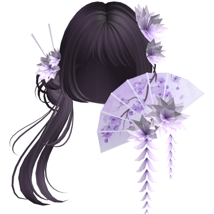 Side Ponytail w/ Cherry Blossoms & Fan