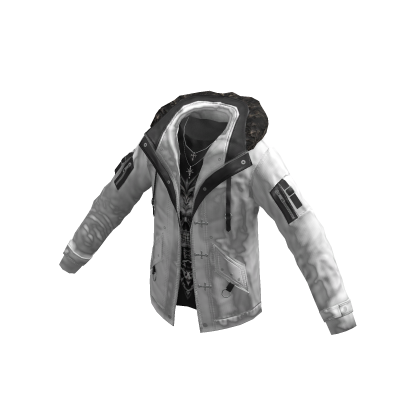 Gothic Jacket w/ Fur Hood & Cross Chain (White)