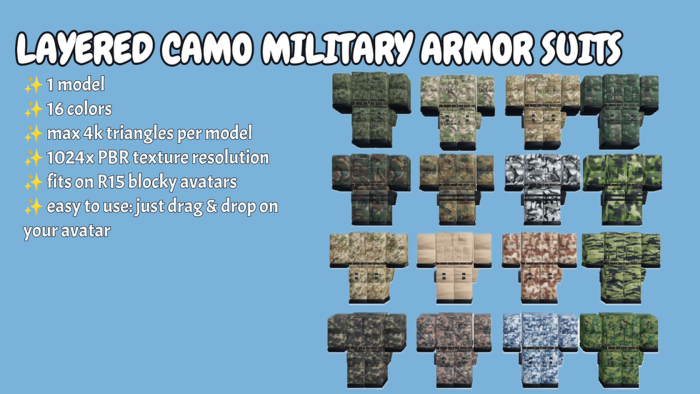 [R15 layered] 16 camo military armor suits preview 2