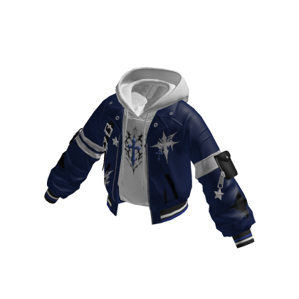 Goth Cross Jacket w/ Hoodie (Navy N White)