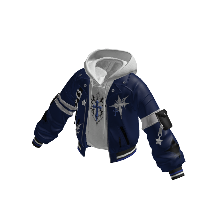 Goth Cross Jacket w/ Hoodie (Navy N White)