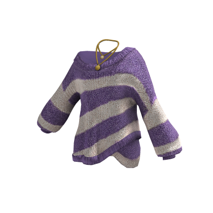 Y2K Striped Knit Sweater w/ Necklace (Purple)