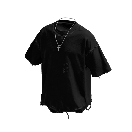 Black Grunge T-Shirt w/ Silver Cross Chain