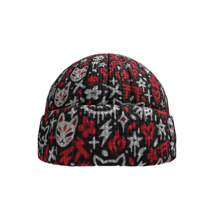 Black Red White Skull Street Graffiti Beanie