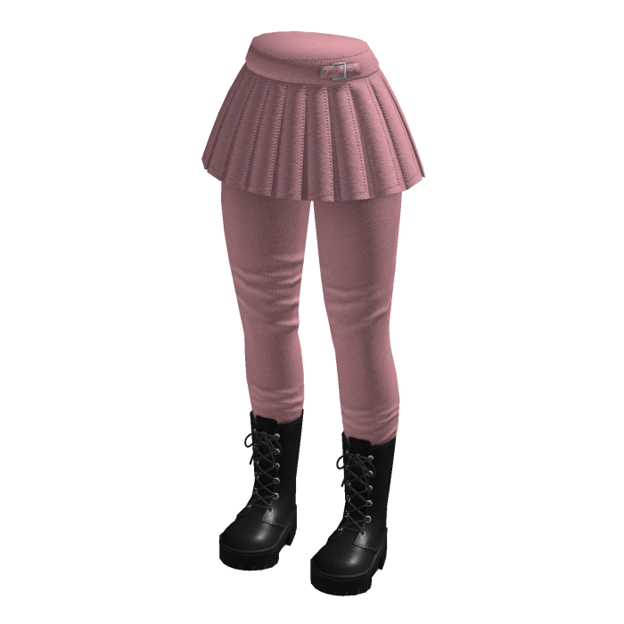 Pleated Skirt with Lace-Up Boots (Pink)