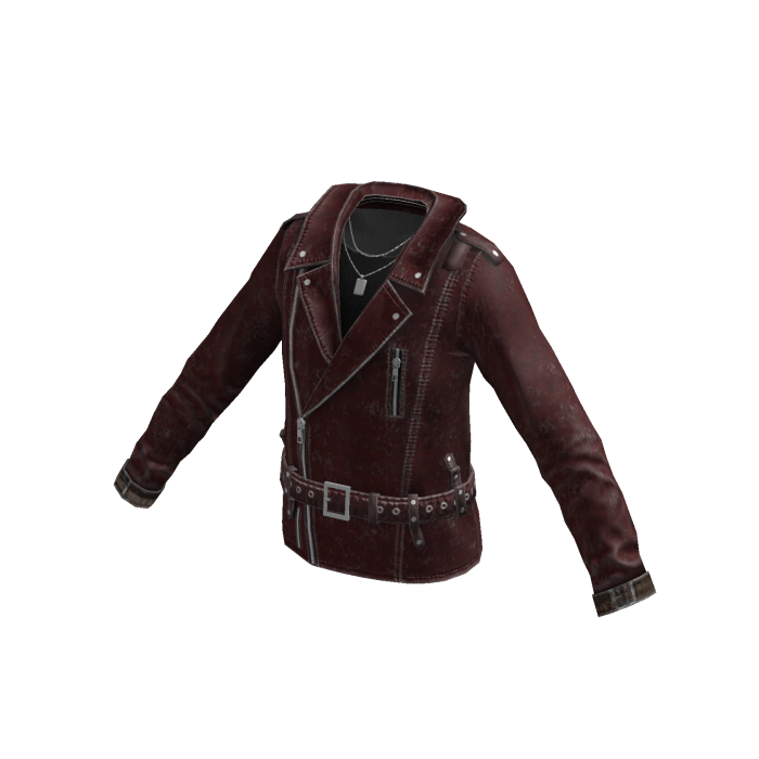 Grunge Leather Biker Jacket w/ Chain (Red)