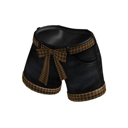 ✨Bow Belt Folded Black  Shorts / Caramel Gingham