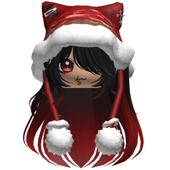 Long Black and Red hair cute Christmas hat Y2k