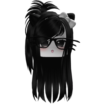 Black Cute Cat Girl Hair + Cat Glasses
