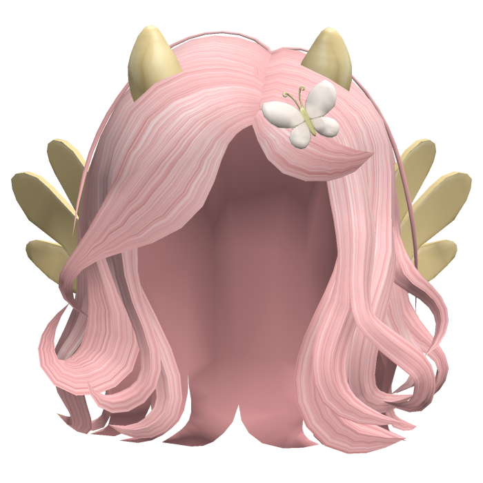 Fluttershy Pink Wavy Cute Girl Hair Horns Wings