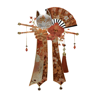 Orange & Gold Floral Kitsune Japanese Kanzashi