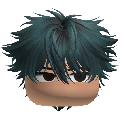 Cute Hair w Serious Face (Dark Teal) Roblox item