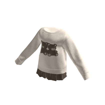 🍀Off Shoulder Bear Sweater w Skirt (Brown) thumbnail