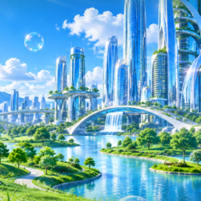 Frutiger Aero Green City Nature Sky Background