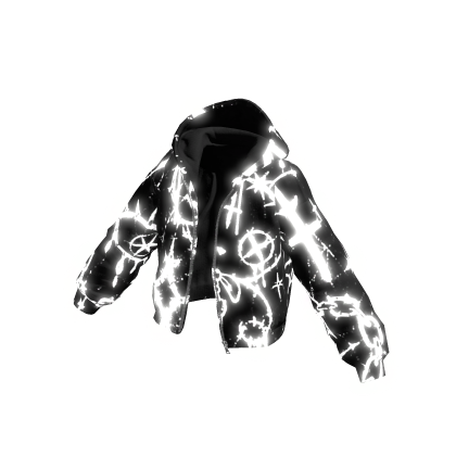 Glowing Emissive White Grunge Graffiti Open Hoodie