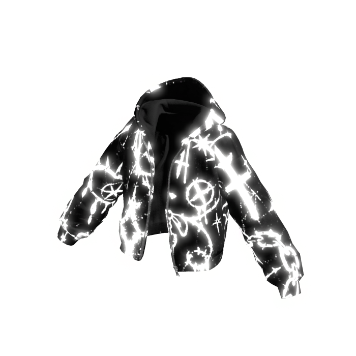 Glowing Emissive White Grunge Graffiti Open Hoodie