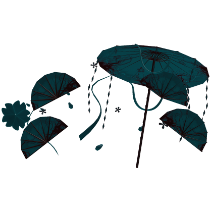 Japanese Turquoise Blue Sakura Umbrella & Fans