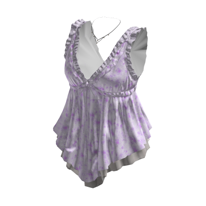 Coquette Floral Babydoll Top w/ Necklace (Purple)