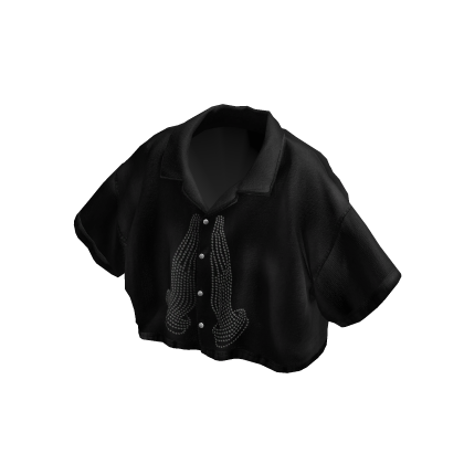 MARCHÉE - Rhinestone Black Linen Boxy Camp Shirt thumbnail