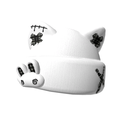 White goth stitched kitty paw beanie