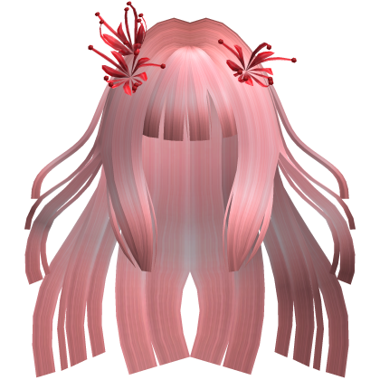 Light Pink Long Windy Hime Hair w/ Spider Lily