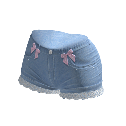 Cutesy Lace Bow Denim Shorts pink thumbnail