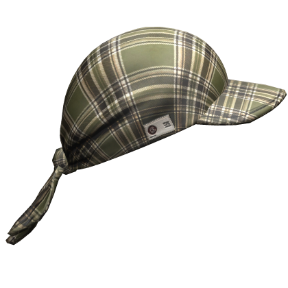 2000s Green Plaid Tied Headscarf w/ Baseball Cap