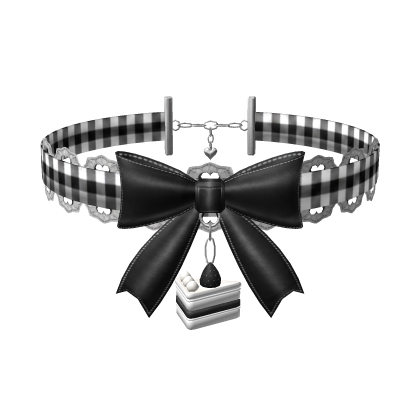 Cute Cake Tartan Ribbon Choker - Black White