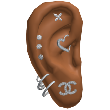 ♡ Designer Ears w Piercings Stack Silver Roblox item