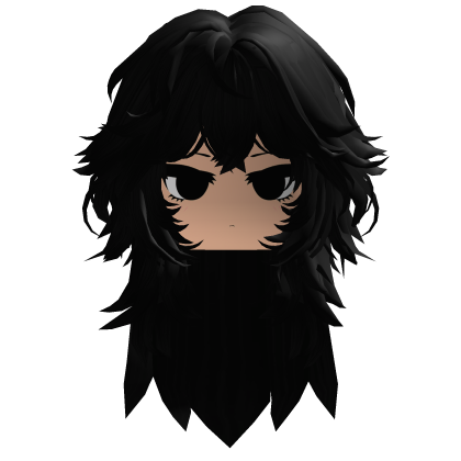 Black Messy Anime Girl Hair w/ Emo Cute Face Roblox item