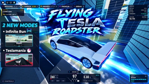 Flying Tesla Roadster Roblox game thumbnail