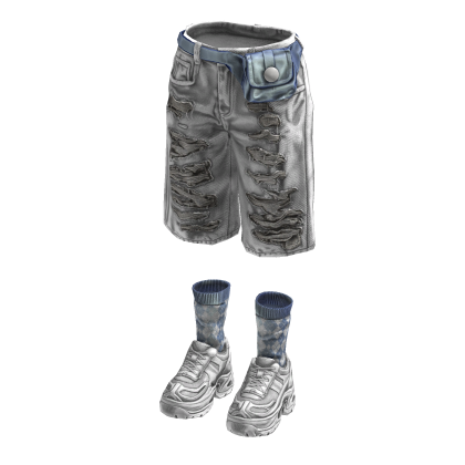 Denim Teared Stylish Jorts (White Light Blue)