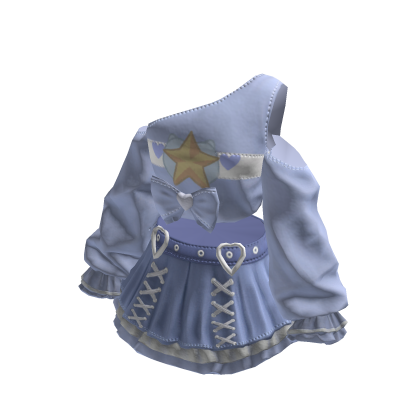 Blue Kawaii Bowdream Dollcore Shirt&Skirt